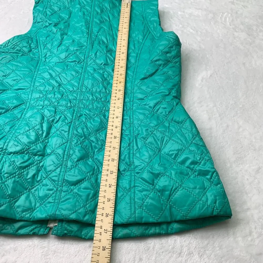 Laundry Shelli Segal Sz M Turquoise Teal Quilted Thin Puffer Vest Full Zip Hood